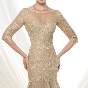 Ivonne D Tulle Trumpet Light Gold Gown #115D75